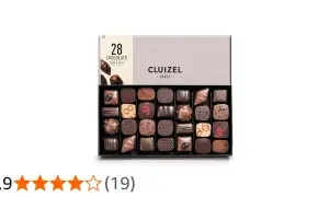 Boîte de 28 chocolats Cluizel, noir et lait. Un aperçu de la qualité qui justifie les avis positifs.