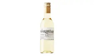 Bouteille de vin blanc Côtes de Bergerac Moelleux avec une étiquette illustrée.