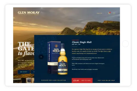 Un flacon de whisky Glen Moray Elgin Classic sur un site web. Avis sur le Glen Moray whisky.